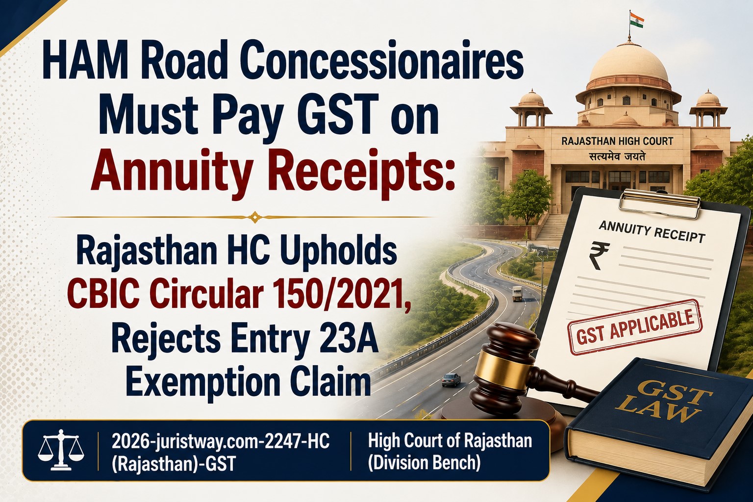HAM Road Concessionaires Must Pay GST on Annuity Receipts: Rajasthan HC Upholds CBIC Circular 150/2021, Rejects Entry 23A Exemption Claim