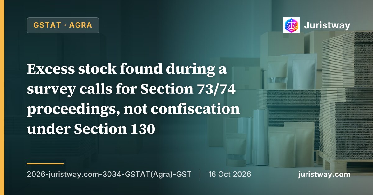 Excess Stock Found During Survey of Business Premises Requires Proceedings Under Section 73/74, Not Confiscation Under Section 130: GSTAT Agra